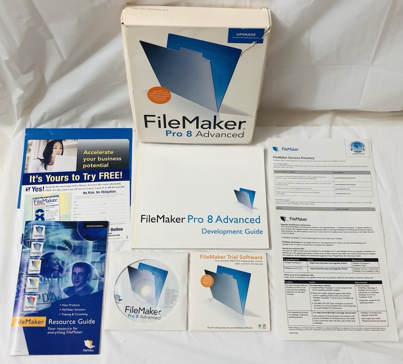 FileMaker Pro 8 Advanced Upgrade Complete Box Set Mac Windows 2 Disc