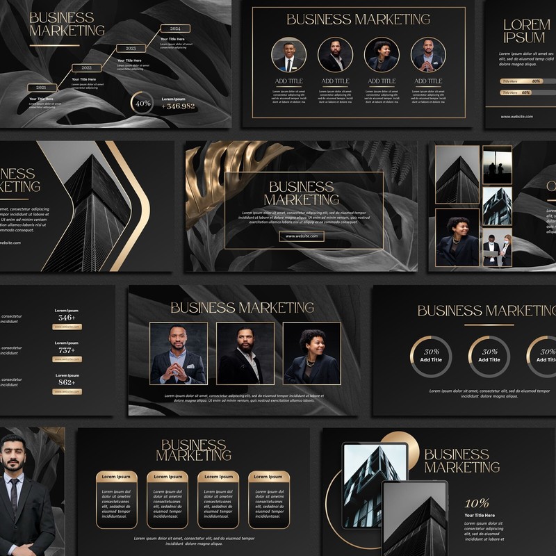 Luxury PowerPoint Template – Black and Gold PPT Design for Business Presentation