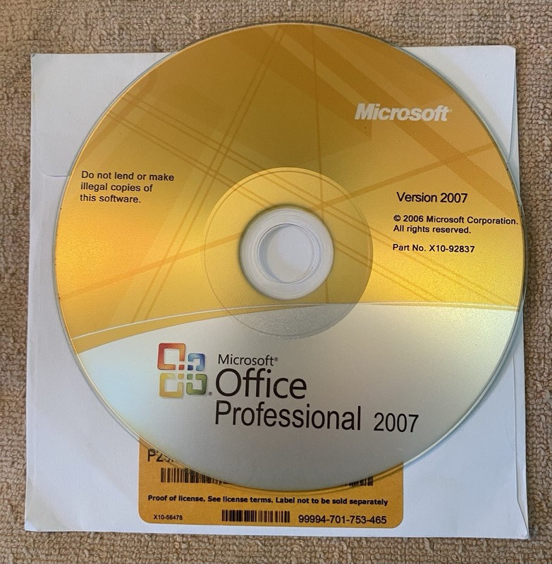 Microsoft Office Professional 2007 – CD and Product Key