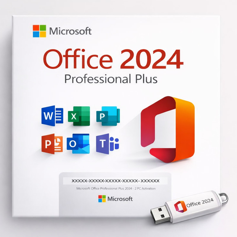 Microsoft Office 2024 – Pro Plus Window 10 & 11 USB Drive – Lifetime 2 Users PC