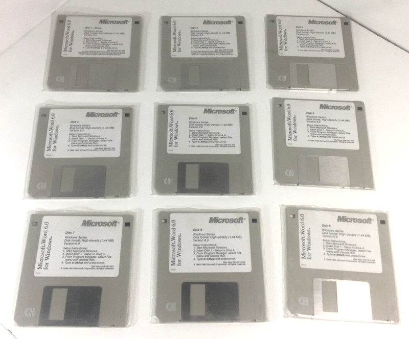Microsoft Word 6.0 For Windows Version 6.0 | Floppy Disk Set 3.5″ Set of 9