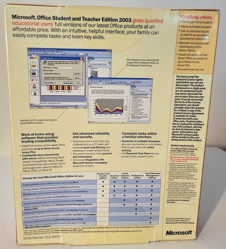 Microsoft Office Student and Teacher Edition 2003 Word Excel w/ Key, Genuine 3PC gallery
