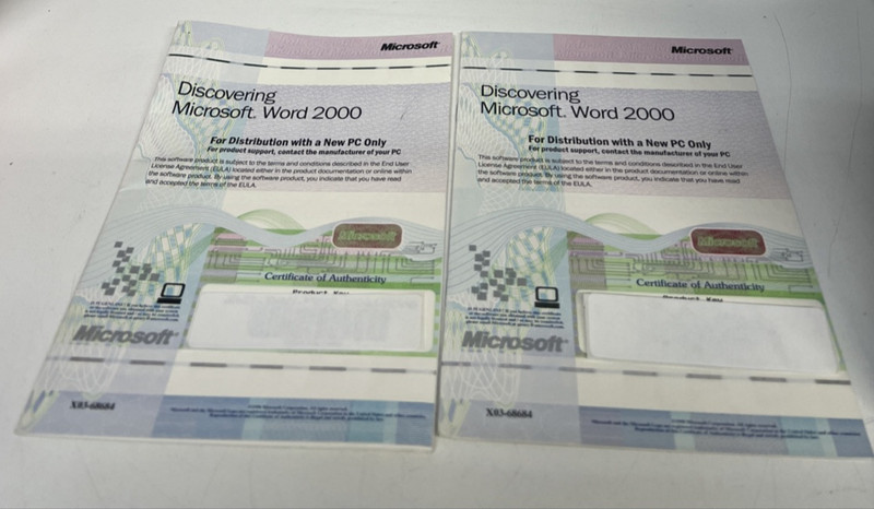 2x Microsoft Word 2000 Software BOOK X03-68684 Key & COA ONLY