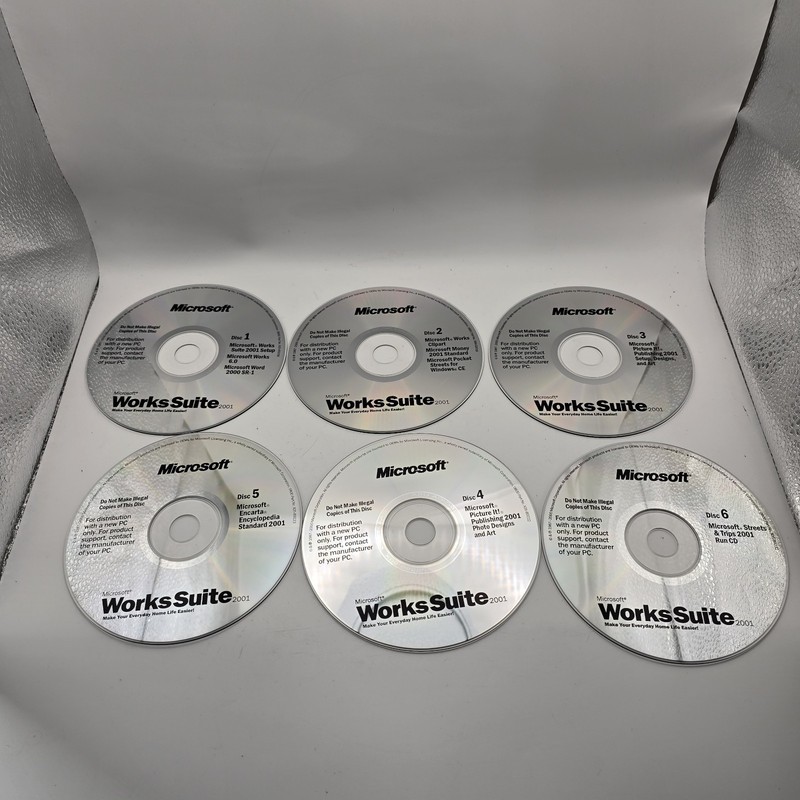 Microsoft Works Suite 2001 Windows PC CD-ROM Set – Word Streets Encarta Money