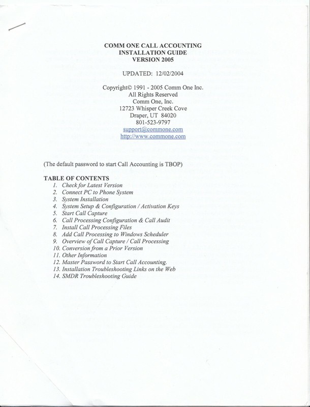 Comm One PBX CDR CALL DETAIL RECORD SMDR SOFTWARE 2005 VERSION gallery