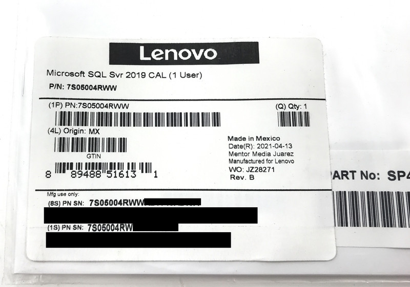 ✅ Lenovo Microsoft SQL Server 2019 License – 1-USER CAL – (7S05004RWW)
