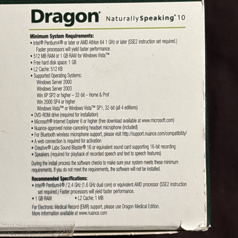 Dragon Naturally Speaking 10 Standard Speech Recognition Software (PC) SEALED gallery