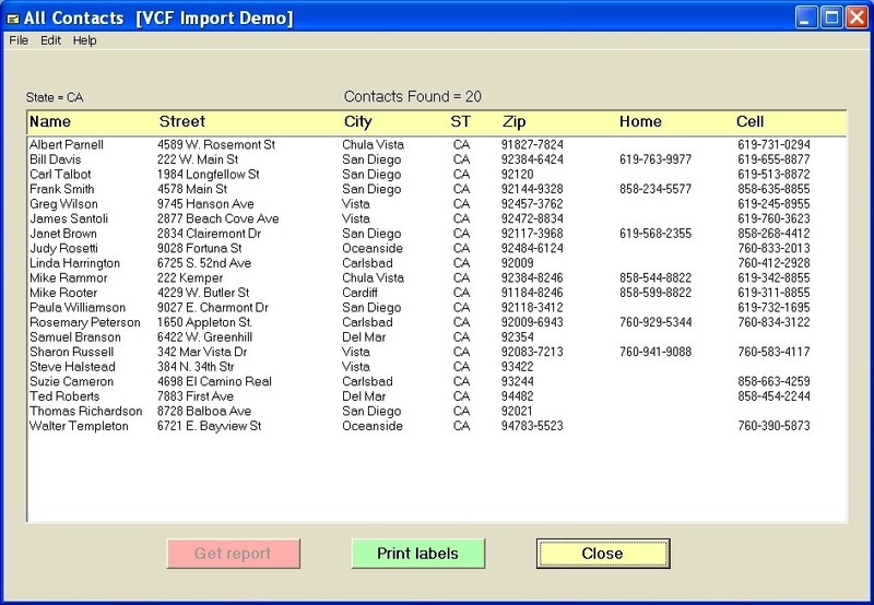 Software prints mailing labels! Mail greeting cards. Contacts file Address book gallery