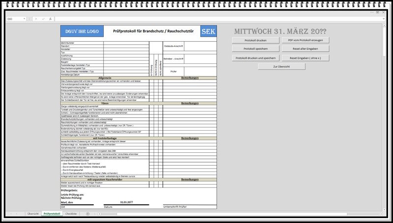 Test book fire doors smoke protection doors fire protection doors test protocols DGUV