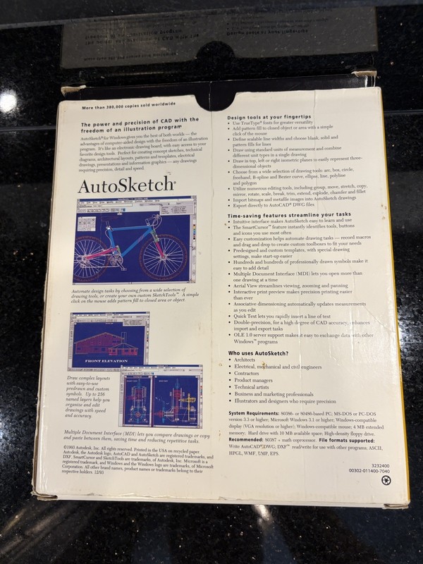 Rare Autodesk Autosketch CAD for Windows Original Software 3.5" Floppy Disk 1994 gallery