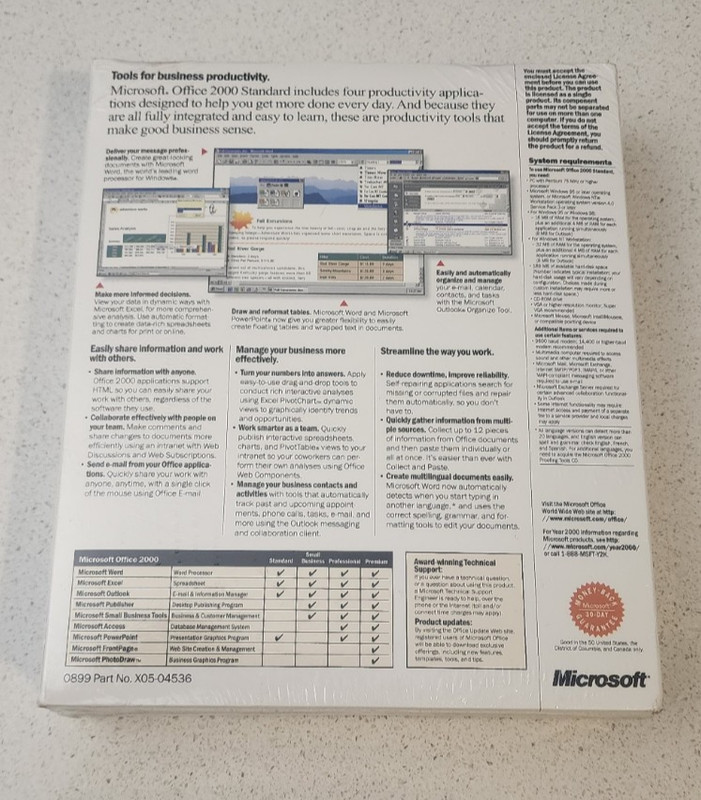 Microsoft Office 2000 Standard Special Upgrade Software BIG BOX Brand New Sealed gallery