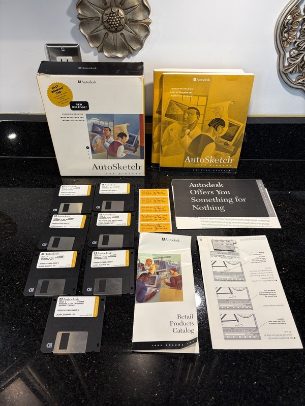 Rare Autodesk Autosketch CAD for Windows Original Software 3.5" Floppy Disk 1994