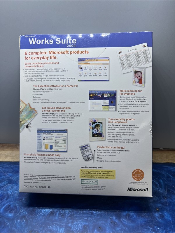 Microsoft Works Suite 2004 Software - Win 98/98SE/2000 Pro SP2/Me/XP New Sealed gallery