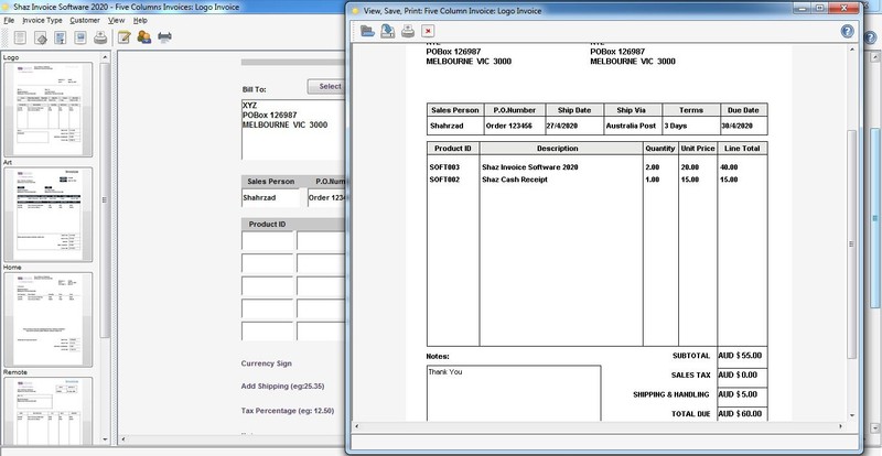 Shaz Invoice Software 2020 Small Business Billing App Forms Simple AT SOFT06 gallery