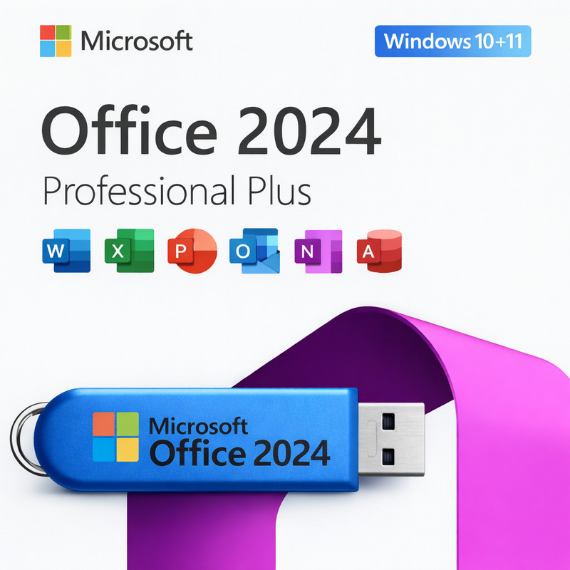 Microsoft Office 2024 Pro Plus Windows 10 & 11 USB Drive – Lifetime 3 Users PC